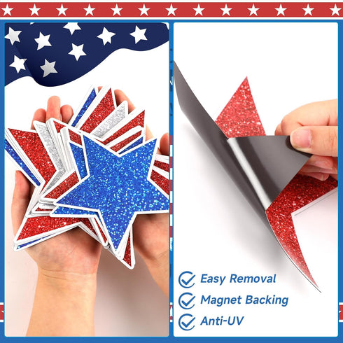 JULMELON 22pcs 4th of July Patriotic Decorations, Red White and Blue Star Magnets for Independence Day Party