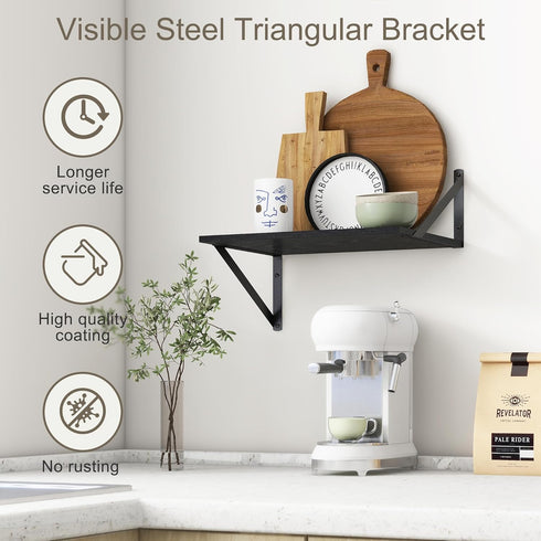 12 Inch Set 2, 16" 12" 12 Fun Memories Deep Floating Shelves for Wall, Deep Black Floating Shelves of W x D Wall Shelf
