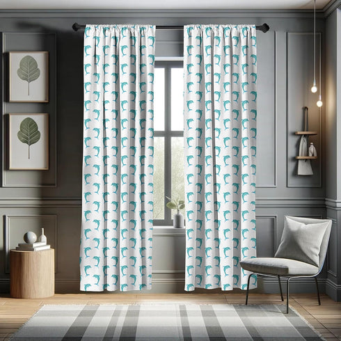 Ambesonne Sea Animals Window Curtains, Aqua Watercolor Art Dolphin Ocean Theme, Lightweight Decor 2-Panel Set - 28" x