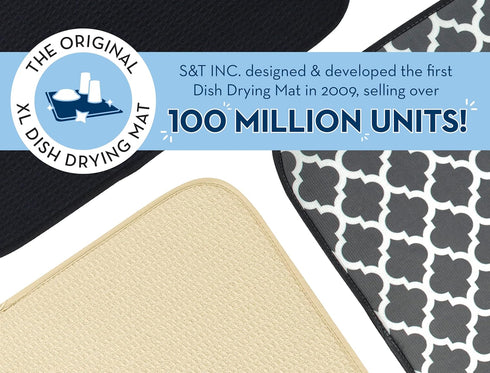S&T INC. Dish Drying Mat XL, Highly Absorbent Microfiber Kitchen Counter Mat, Dish Drying Pad for Dishes, Utensils, Pots and Pans, Extra Large 18" x 24", Black