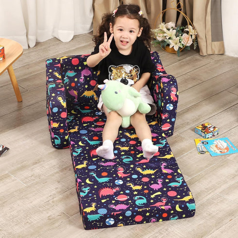 2-in-1 MOMCAYWEX Kids Sofa, Flip-Out Foam Couch, Foldable Soft Play Lounge Chair, Purple