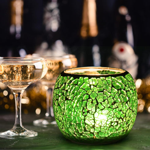 Rancco Glass Votive Candle Holder for Tealight, Romantic Mosaic Cracked Candle Lamp for Table Centerpiece