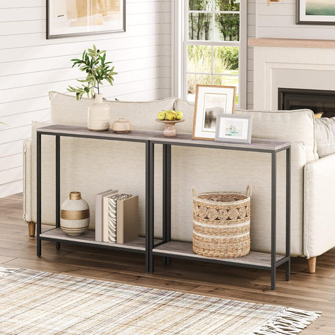 29.5" 2-Tier 8.7" BG22XG01 HOOBRO L Narrow Console Table, Sofa Table Behind Couch with Storage Display Shelves, D Small