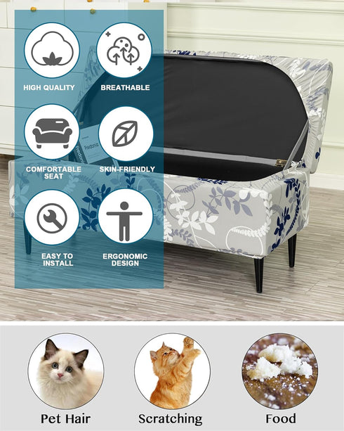 Bands,M,10 CRFATOP Printed Rectangle Ottoman Stool Cover Stretch Folding Storage Footstool Bench Slipcovers Upholstered