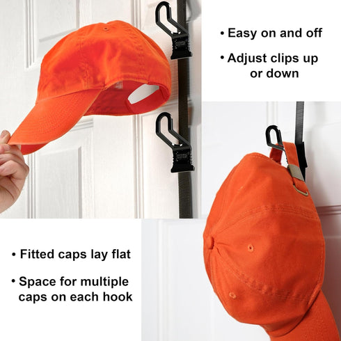 Perfect Curve CapRack, Over-The-Door Hat Organizer for Baseball Caps, Holds 18-36 Caps, Black