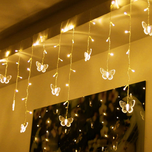 4.9ft 48 10 8 Decorman Butterfly Curtain Lights, LED USB Window Fairy Lights Butterflies Modes Firefly Twinkle String