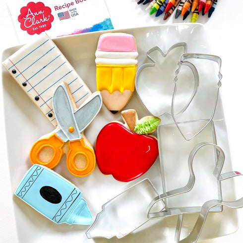 Ann Clark Cookie Cutters Back to School and Teacher Appreciation, 5-Pc. Set Made in USA, Apple, Pencil, Crayon,