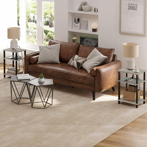 TUTOTAK End Table with Charging Station, Nightstand with USB Ports, 3-Tier Storage Shelf for Small Space, Sofa Table