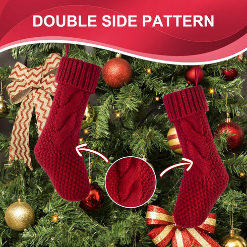 Unique Burgundy and Ivory White Knit Christmas Stockings, Pack of 6, 18"