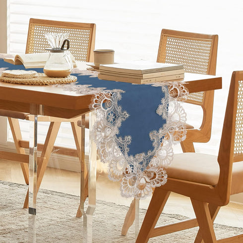 72 Inches (16x72 inch,Blue) Vintage Lace Dining Table Runner, Macrame Coffee Table Runners for Kitchen Home Christmas