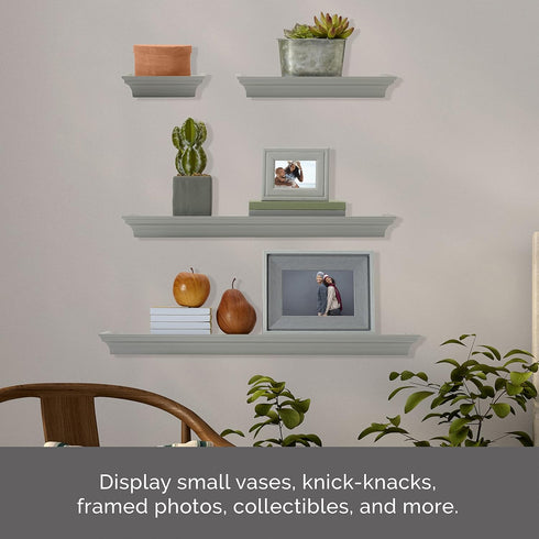 Melannco Floating Wall Shelves, Set of 4 for Bedroom, Living Room, Bathroom, Kitchen, Gray
