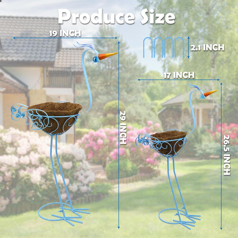 2 Sets J-Fly Pelican Metal Flowers Plant Holders Stand with Coconut Pots, Plants Stand Indoor Flower Pots Outdoor, Room