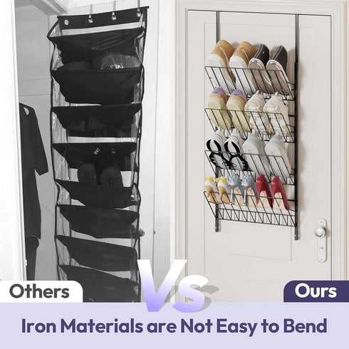4 SWTYMIKI Over the Door Shoe Organizer - Adjustable Tier Hanging Shoe Rack Organizer, Metal Heavy Duty Behind Door
