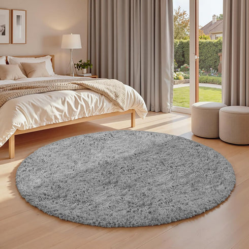 Xafir 6ft 6"x6") Light Gray Round Fluffy Rug Plush Fuzzy Shaggy Carpet,Soft Rugs for Living Room for Nursery,Preppy