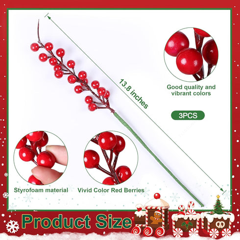 17 Branches,19 Inch HyeFlora PCS Christmas Norfolk Pine Stems with Small Pinecones and Red Berries Real Touch