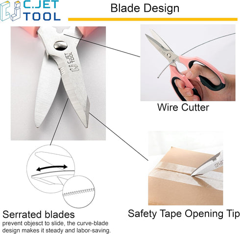 8" Heavy Duty Utility Scissors, All Purpose for Cardboard, Plastic, Carpet, Sharp Stainless Steel Blades