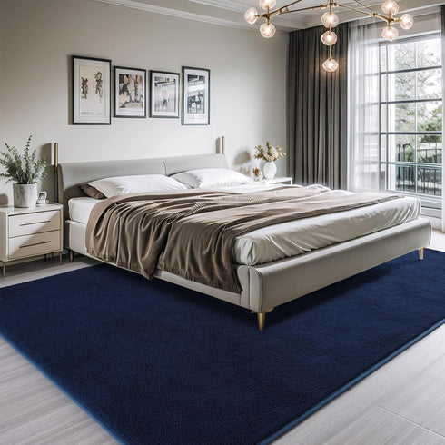 AROGAN Modern Shag Area Rug for Bedroom, 4x6 Feet Washable Plush Memory Foam Indoor Floor Carpet in Navy Blue