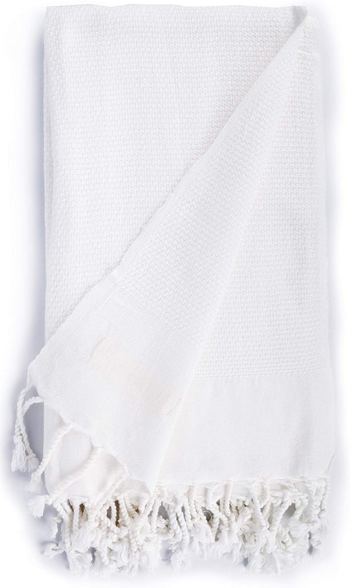 Bersuse 100% Cotton Ventura Premium Turkish Towel - Soft, Absorbent, Quick-Dry Bath & Beach Towel - 37x70 Inches, White
