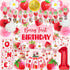 RainMeadow Premium Berry First Birthday Decorations Set - Strawberry 1st Birthday Decorations