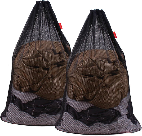 Mesh Laundry Bag Heavy Duty Drawstring Bag, 24 x 36 Inches, 2 Pack for College and Travel