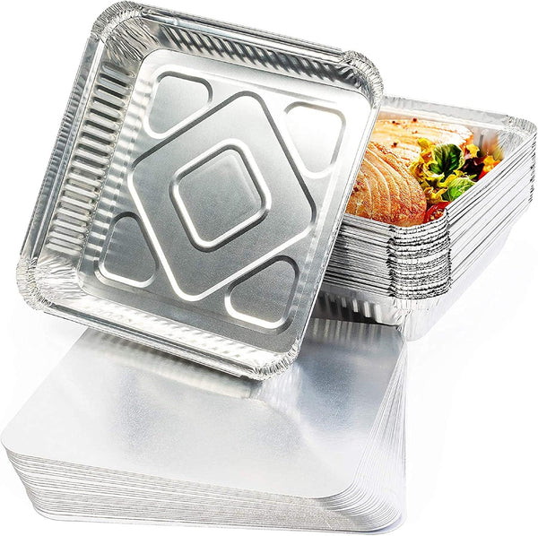 MATANA 9x9 Aluminum Pans with Lids, 25 Pack Disposable Aluminum Foil Cake Baking Pans