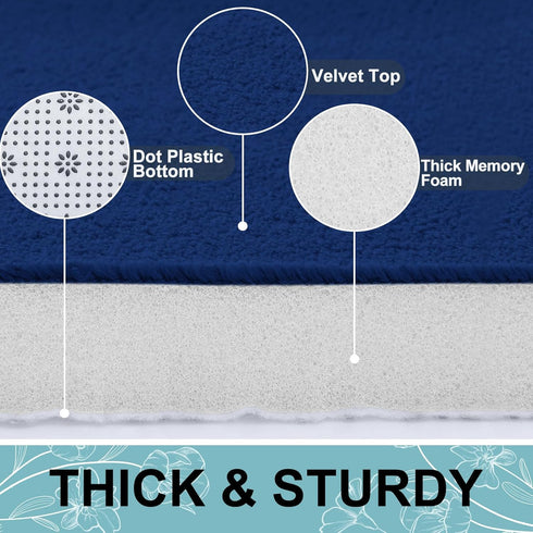 Smiry Memory Foam Bath Mat 24x16 - Extra Soft and Absorbent Non Slip Washable Carpet for Bathroom, Navy Blue