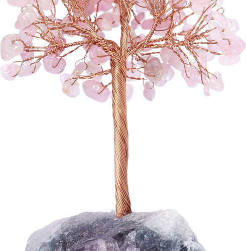 Jovivi Natural Rose Quartz Crystal Tree, Bonsai Money Tree with Raw Healing Crystals Fluorite Base for Home Office Decor