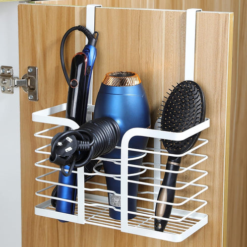 YIGII Hair Dryer Holder, Adjustable Height Organizer for Hot Styling Tools, White Bathroom Storage