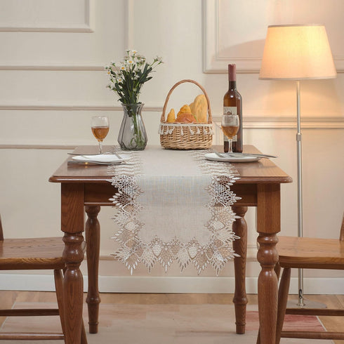 36 inches Summer Natural Linen Table Runner Neutral Earth Tones Beige Lace Coffee Table Runners Dresser Scarf