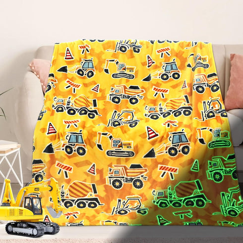 Excavator Blanket Construction Gifts for Kids Glow in The Dark Truck Blanket