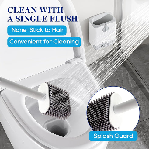 2 Pack SetFloor HONOVA Silicone Toilet Bowl Brush with Ventilated Holder, Toilet Brush and Holder Standing & Wall