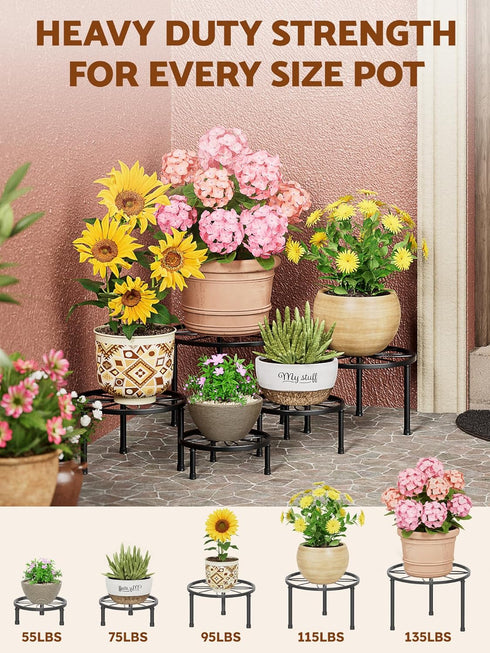 NQW 5 Pack Metal Plant Stand Indoor Outdoor,Indoor Plant Stands for Patio Rustproof,Heavy Duty Flower Pot Stands