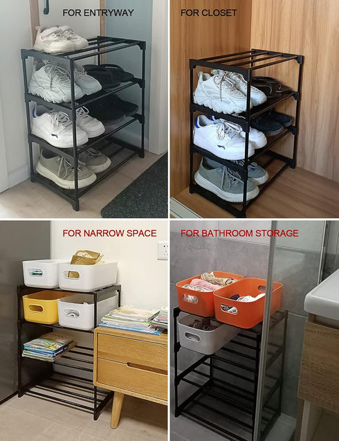 4-Tier Closet LNYZQUS Upgrade Small Shoe Rack, Metal Stackable Kids Shoe Shelf Storage Shoe Stand Organizer