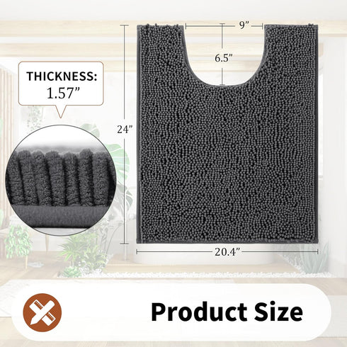 Yimobra Luxury Dark Gray Shaggy Toilet Bath Mat U-Shaped Contour Rugs, 24.4 x 20.4 Inches, Soft, Non-Slip,