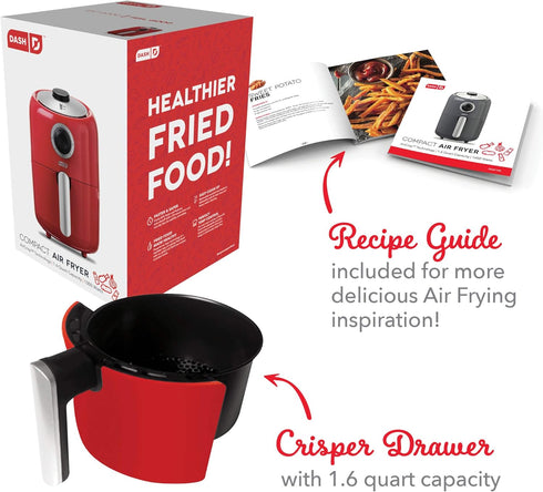 DASH Compact Air Fryer Oven Cooker, 2 Quart - Red with Temperature Control & Recipe Guide