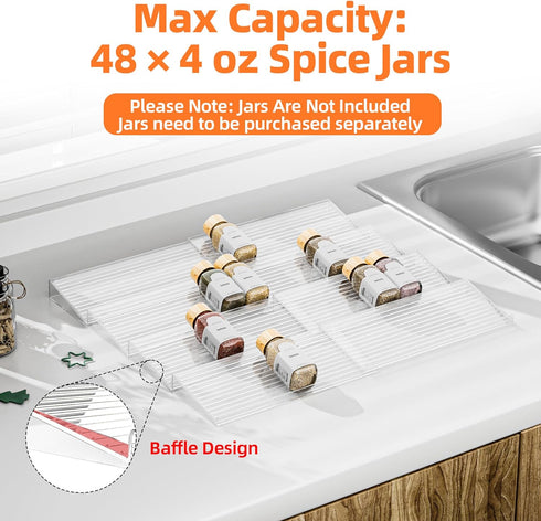 4 2 Set (8 Packs) 11" 22" MUDEELA Clear Spice Drawer Organizer, Tier- Spice Rack for Drawer, Expandable From to Kitchen