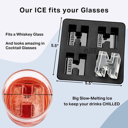 DRINKSPLINKS Ice Cube Tray Letter H - Premium Silicone Mold Freezer Tray & Oven-Safe Meal Prep Container for Cocktails