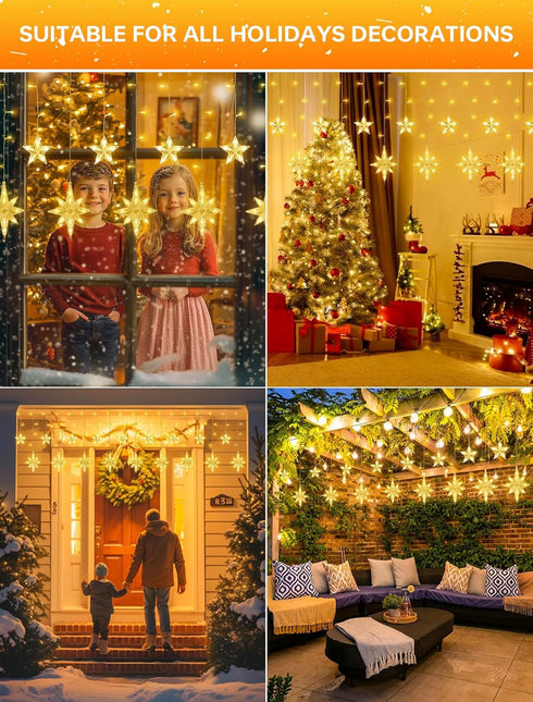 126 Lights,7.8ft in,8 LED Star Icicle Connectable Window Curtain Lights Plug Lighting Modes Timer Bethlehem Star