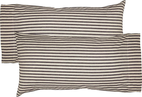 VHC Brands Ashmont Farmhouse Stripe Pillow Case Set of 2, Charcoal Grey and Ivory/Creme, King Size