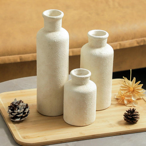 Set 3, Ceramic Vases of Whitewashed Neutral Flower Vases Home Decor, Pottery Rustic Farmhouse Decorative Vases Modern