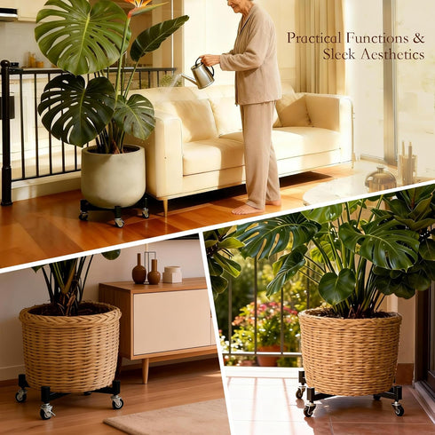 2 Pack 12" 8-12 Inch (12 INCH) Plant Caddy with Wheels, Heavy Duty Metal Rolling Plant Dolly, Plant Stand with Lockable