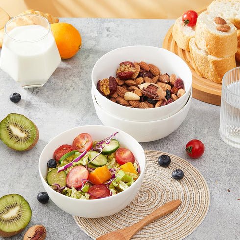 6 26Oz set 6, AntoKueh White Ceramic Bowls in, round Large Cereal Bowl of Deep Porcelain Bowls for Cereal, Salad