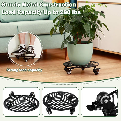 1 Pack 13 inches Metal Plant Caddy with Wheels Heavy-duty Large Iron Rolling Plant Stand with Casters Indoor Outdoor