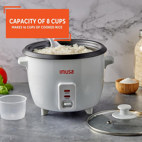 GAU-00013 8-Cup 16-Cup IMUSA USA Electric Nonstick Rice Cooker (Uncooked) (Cooked), White