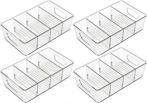 Yieach 4 Pack Stackable Snack Organizer for Pantry Shelf,Clear Pantry Organizers and Storage Bins