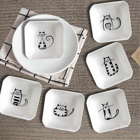 BigNoseDeer Super Cute Cat Ceramic Sauce Dish, Mini Side Seasoning Dish, Snack Serving Dishes, Set of 6 Meow Porcelain