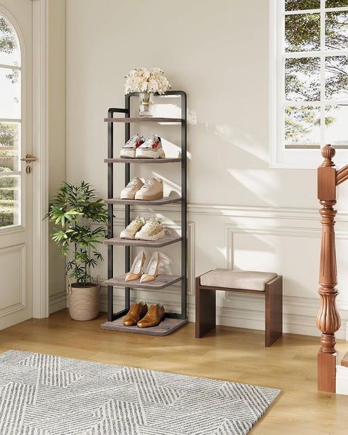 6-Tier TXJ06BG CHOEZON Vertical Shoe Rack, Narrow Shoe Tower, Corner Shoe Storage Organizer, Shoe Shelf, for Small