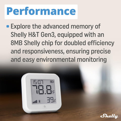 Shelly H&T Gen 3 - Wi-Fi & Bluetooth Temperature, Humidity Sensor & Weather Station, Wall Mountable, White