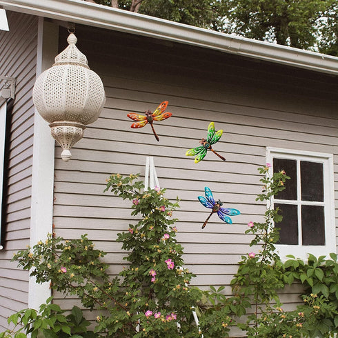 YNGFIL Dragonfly Wall Art Decor | 3 Pack Metal Indoor Outdoor Hanging Decorations for Living Room Bedroom, 9 Inch