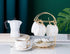 4- 7OZ -TCS26 4) Jusalpha Serve of Hand Printed Golden Matte Ceramic Marble Tea Coffee/Tea Cups with Spoons and Cup